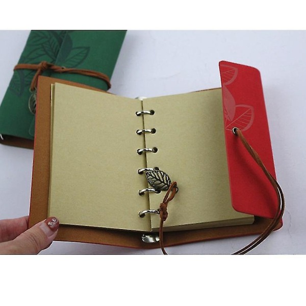 Retro Pu læderetui Loose Leaf Blank Notebook Dagbogsgave, Creative Leaf Strap, A6 mørkebrun