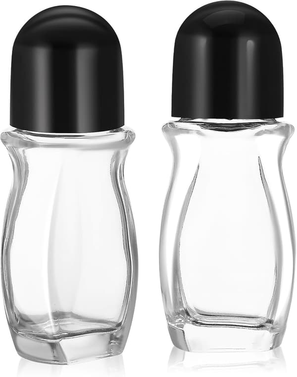 Glasflaskor med rullkula 2 st 50 ml påfyllningsbara resebehållare för parfym och eteriska oljor