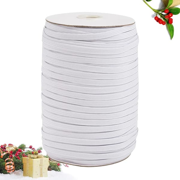 180m rull hvit polyester elastisk klesbånd for sying, 5mm flatt stretchbånd