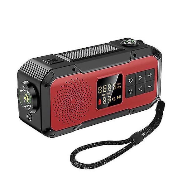 Nødradio for utendørs camping, solcelledrevet håndsveivdynamo radio Bt5.0/fm/am/noaa 2000mah telefonlader Powerk lommelykt Sos BT5.0 Red