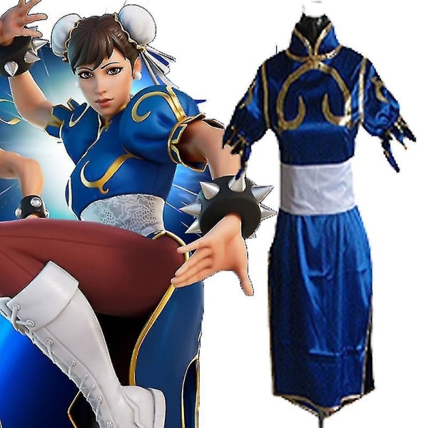 Game Fighter Chun-li kostym Chun Li Cheongsam med tillbehör och midjeband S