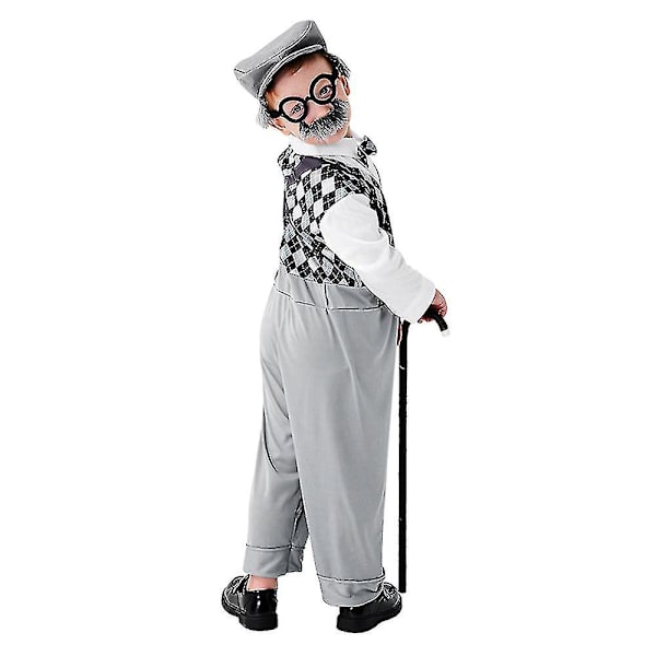 Gammel Mand Performance Kostume Til Børn Drenge Bedstefar Fancy Up Outfits Med Tilbehørspakke Tøj 8-10 Years Gray