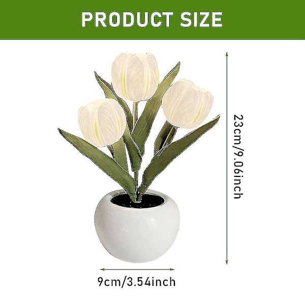 LED Natlampe Hjemmedekoration Med Keramik Vase Ornament Skrivebord Simulation Tulip White