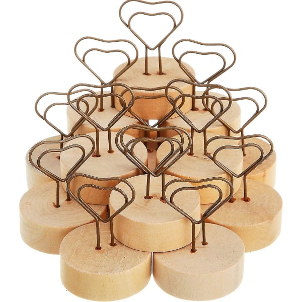 15 Pcs Heart Shaped Wooden Table Picture Clip Stand