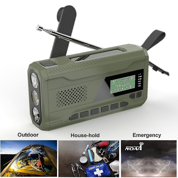 Bærbar DAB/FM-radio, 4000mAh Dynamo Solradio, Solradio med håndsveiv, Overlevelsesradio med solcelle DAB-radio USB-lader med nød-SOS-alarm, vekkerklokke