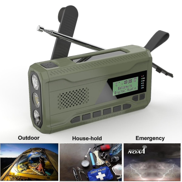 Portabel DAB/FM-radio, 4000mAh Dynamo Solradio, Solvevradio, Överlevnadsradio DAB-radio USB-laddare med nöd-SOS-larm, väckarklocka