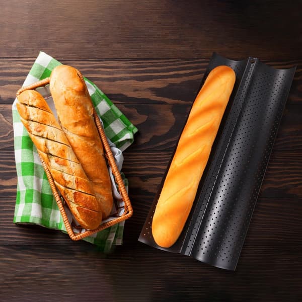 2-spaltet non-stick brødrist bageplade i rustfrit stål med bølget design, pladsbesparende og nem