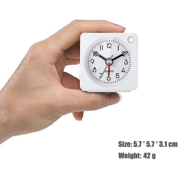 Rejse analogt vækkeur, ultra lille ur med snooze og lys funktion, super lydløs, ikke tikkende