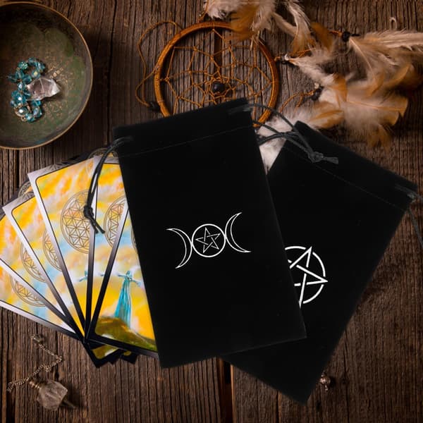 2 st Tarotkort Dragskoväskor - 18x10cm Premium Svart Sammetspåse
