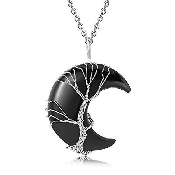 Natursten Moon Tree of Life Halsband Kristallsten Halsband Smycken (obsidian)