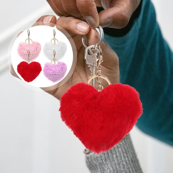 4 stk. Valentinsdag Plys Hjerte Nøgleringe Sæt, Bløde Hjerteformede Nøgleringe til Taske