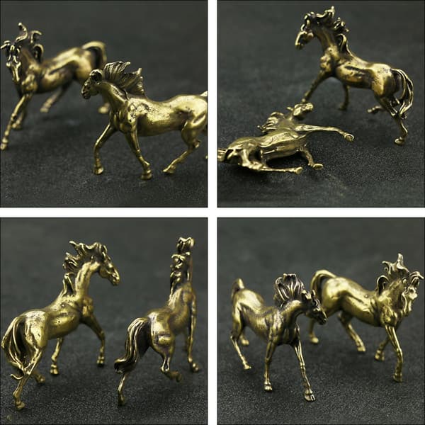 1 par mini hestehåndverksbord hestedekor retro messingpynt solid messingmetallinteriør