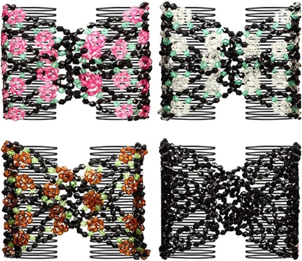 4 stk. elegante perlehårkamklemmer, elastisk hårspenne til kvinner, jenter, dame, assortert stilklemme