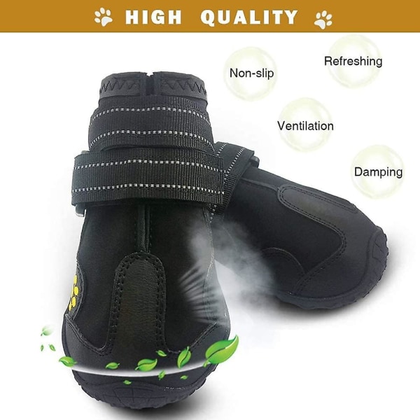 7 Hundesko, Vanntett Sko For Hunder, Hundesko Med Anti-Skli Sole Refleksstropper, Utendørs Hundesko For Mellomstore Og Store Hunder (Svart 4stk).