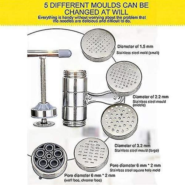 Nuddelpresse i rustfrit stål - Manuel Pasta Maker med Form