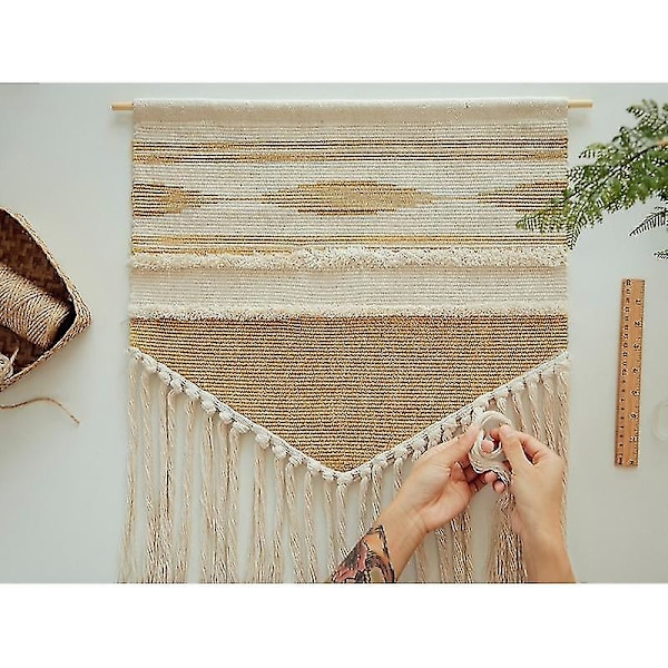 Boho-tyyläinen riippuva seinävaate Vintage-kangas Makrame Keltainen sisustus