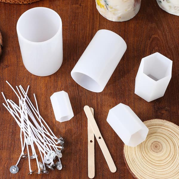 5 stk silikonlysformsett 20 lysveker og 2 vekeholdere for DIY søylefremstilling