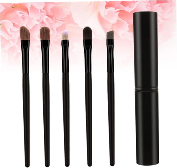 5 st bärbara ögonmakeupborstar i hästhår med förvaringsfodral