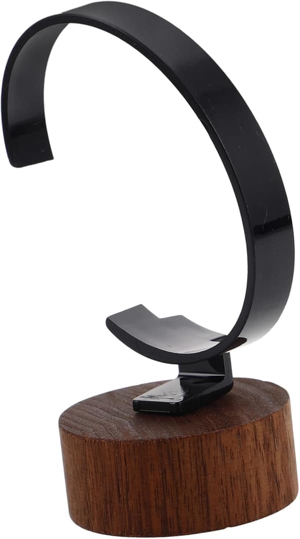 Svart valnötsträbas Akryl C-ring Klockhållare Minimalistisk Armbandsdisplayställ