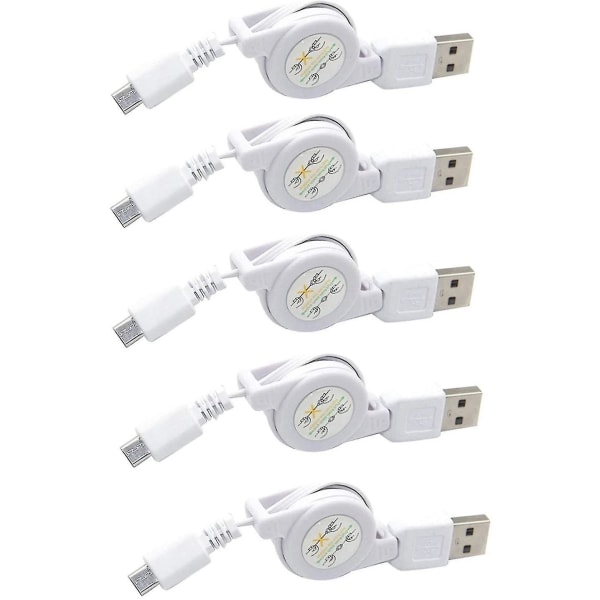5 Pack Micro USB til USB Retractable Sync Charger