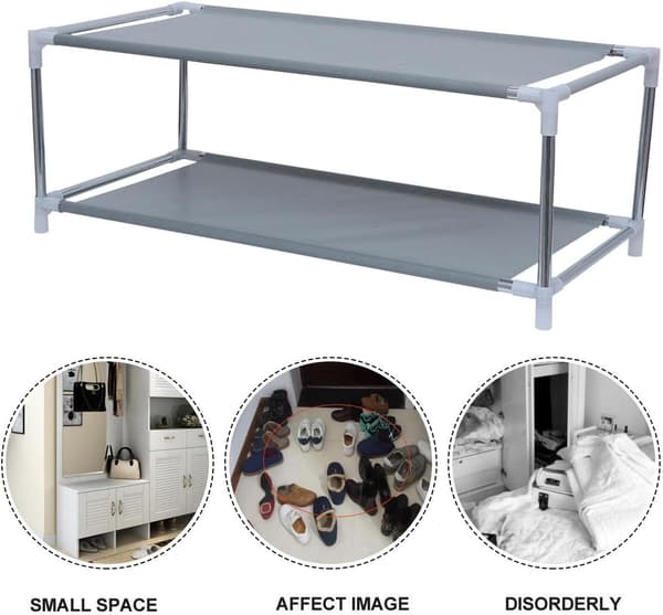 Dobbeltlags skohylle, skooppbevaring i metall, stansefri design, solid, plassbesparende