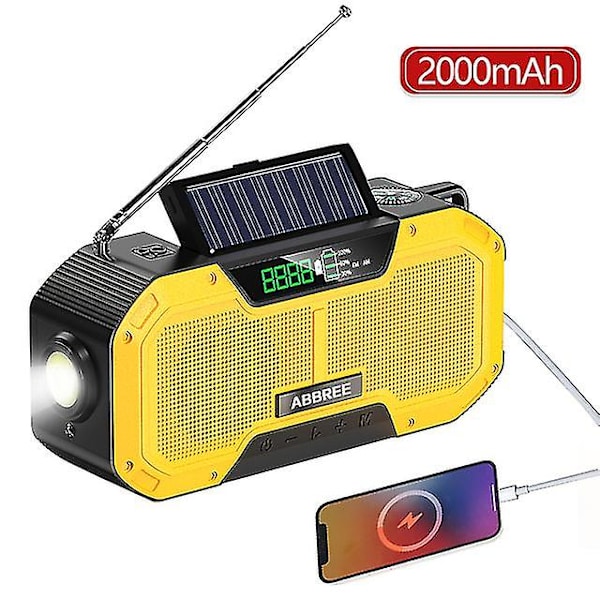 Ipx5 Vandtæt Autoscan Nødradio Solenergi Håndsvingbar Bærbar Am/fm Radio 2000/ Til Udendørs Med Lommelygte Yellow(2000mAh)