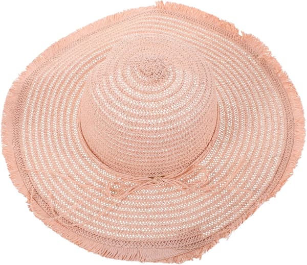 Bredskygget stråsolhat til kvinder Oversized floppy strandhat til rejser, lyserød skygge
