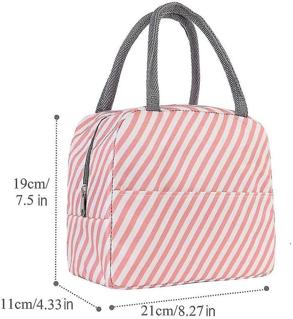 Gjenbrukbar lunsjpose Isolerende kjølepose Tote Glidelås Piknikpose, rosa striper