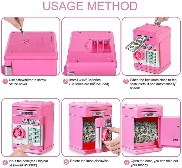 Spargris för flickor, barnsäker spargris rosa