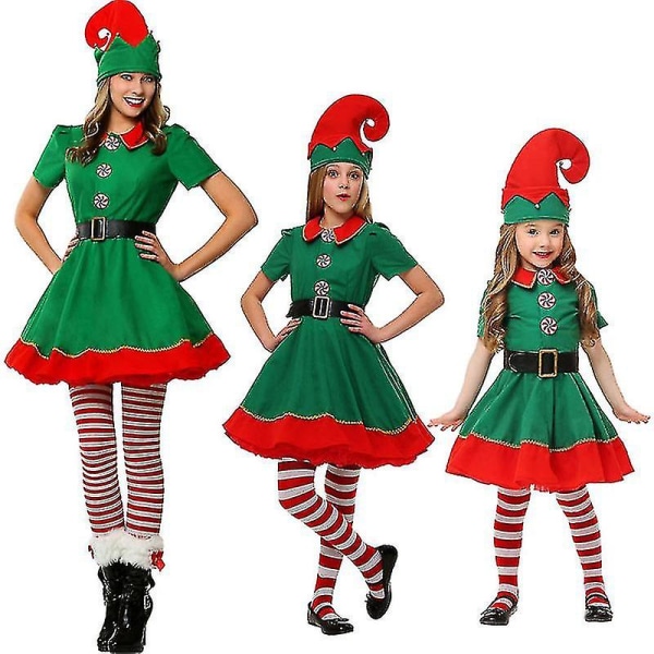 Matchende nissekostume Fancy Up-outfits Julemandshjælpertøj sæt til børn Voksen far, mor Bo 9-11 Years Women