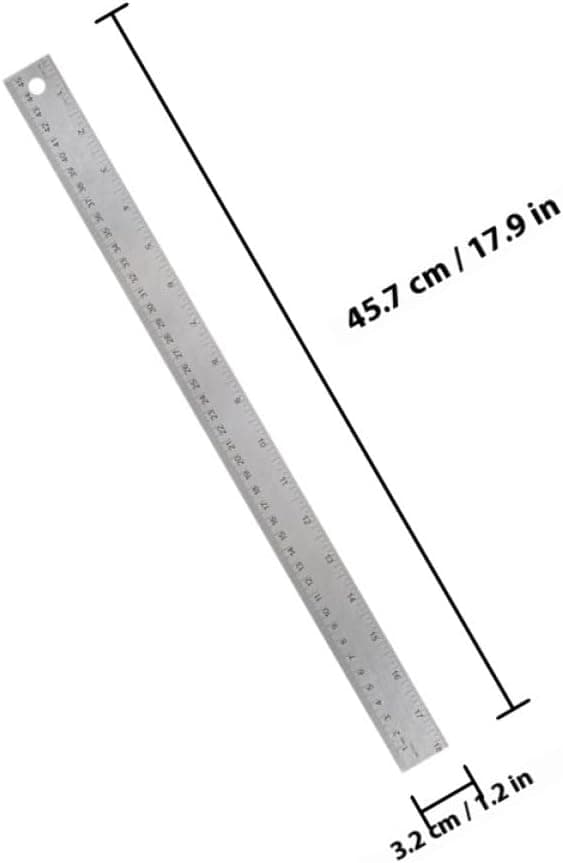 Multifunksjonell rett linjal, rette kanter linjal 45 CM rustfritt stål med korkbakside, bærbar solid måleverktøy