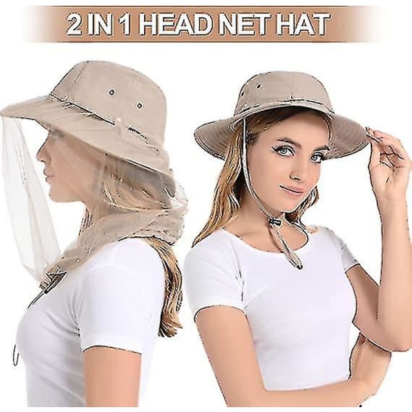 Mosquito Head Net Hat - Bug Cap Upf 50+ aurinkosuoja piiloverkolla mehiläishoitoon Vaellus Miehet Naiset-yuhao Khaki