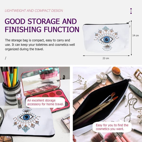 Evil Eye Makeup Opbevaringspose Kosmetisk Organizer til Rejser Multifunktionel Toilettaske Glat Lynlås til