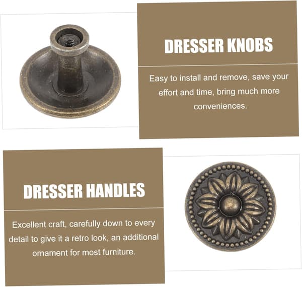 4 stk. bronzehåndtag til kommode, runde knopper til skabslåger, vintage knopper