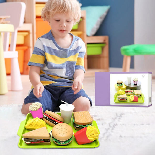 Leksak Matset för Barn - Falsk Mat Leksak för Småbarn - Kökstillbehör - Hamburger & Sandwich Leksaker för Pojkar & Flickor - 9 delar
