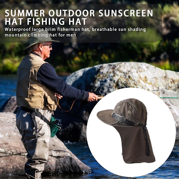 Fiskehatt Solhatt Vikbar UV-skydd Bred Brätte Nackklaff Fiskehatt För Sommar Vandring Strand Fiske Khaki