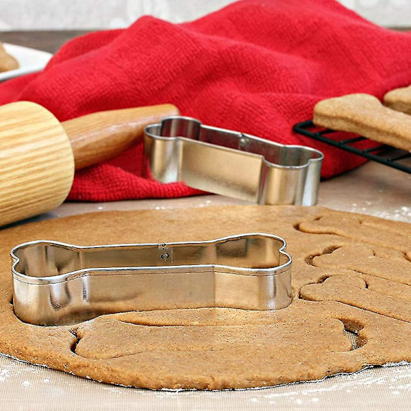 Hundeskive-Kageudstikkere Sæt: 3 Dele Stor Knogle Kageudstikker | Rustfrit Stål Knogleformet Form Biscuit Udstikkere