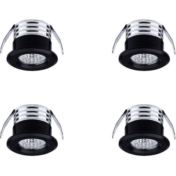 Sæt af 4 Mini Indbyggede LED-Spots, 3 W, Varmt Hvidt Sort