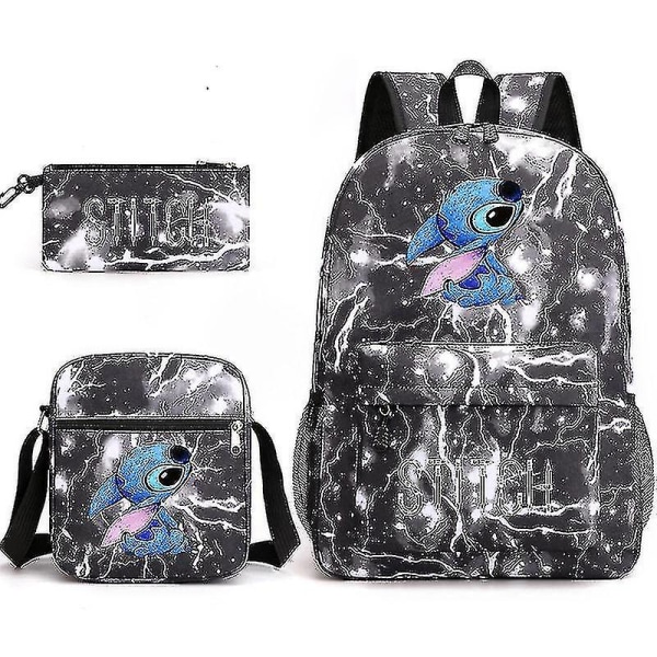 Lilo Stitch Ryggsekk Tre-delt Sett Skolesekk_x lightning black