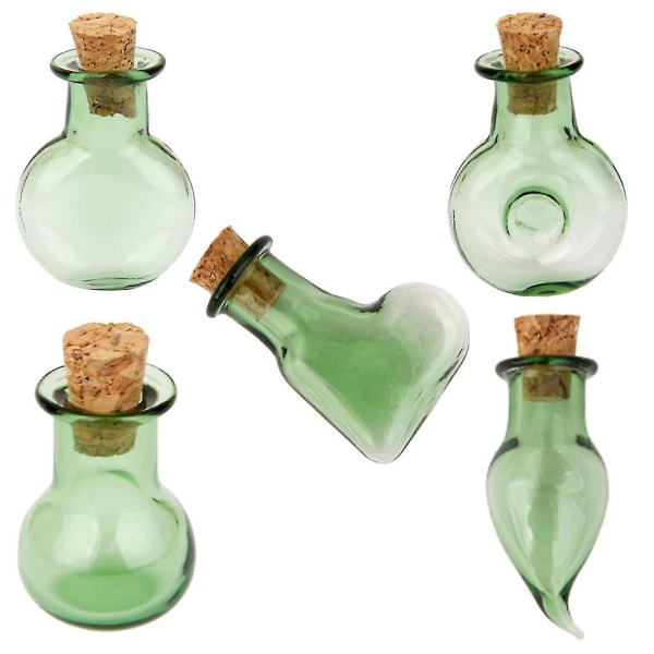 10 glaskorkflasker Fladbundskrukker Hætteglas Ønskeflaske gør-det-selv-vedhæng Grøn