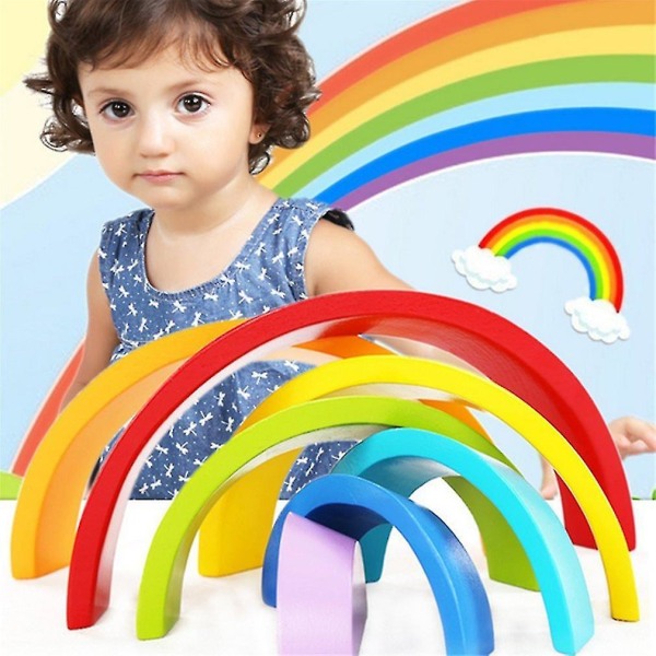 7 väriä/ set Puiset rakennuspalikat Rainbow Baby Varhaiskasvatuksen Oppimislelut