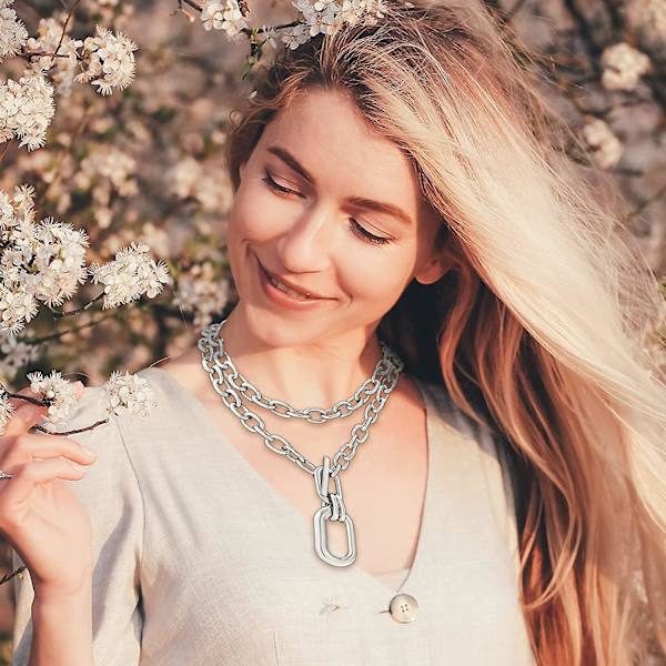 Lagdelt Chunky Halskjede For Kvinner Kubansk Kjede Karabinkjede Punk Statement Halskjede Chunky Choker Halskjede Smykker For Tenåringsjenter