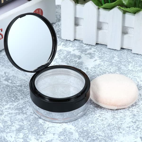 Bærbar tom pudderdåse med spejl og elastisk net sigte makeup pudderbeholder