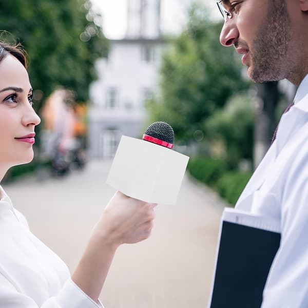 Hvid mikrofonflagstation til interviewmikrofon Robust plastik- og svampemateriale