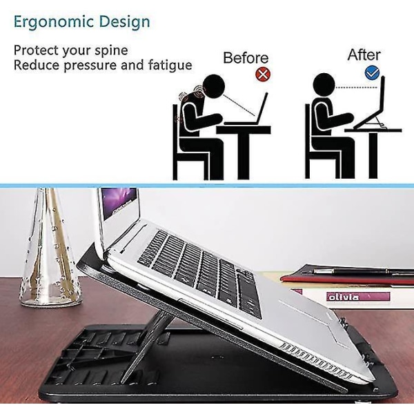 Laptop Stativ med 6 Justerbare Vinkler, Bærbar Ergonomisk Holder som Kan Foldes