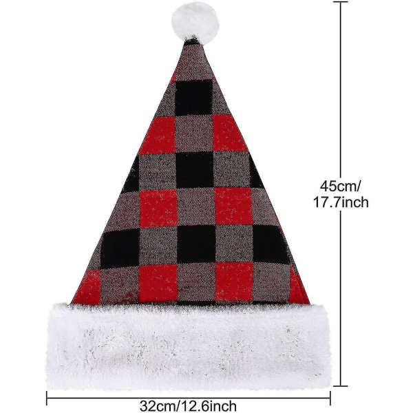 3 Pack aikuisten joulupukin hattu samettipunainen musta ruudullinen joulujuhlatarvikkeet Bd-yuhao