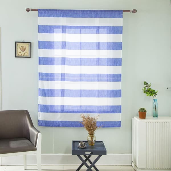 Blåstripet gjennomsiktig vindusgardinpanel laget av lett polyester med flott fall
