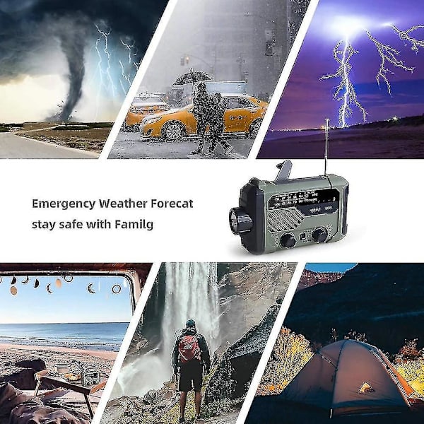 Kannettava Radio Käsikäyttöinen AM FM NOAA 3-in-1 Aurinko 2000mah