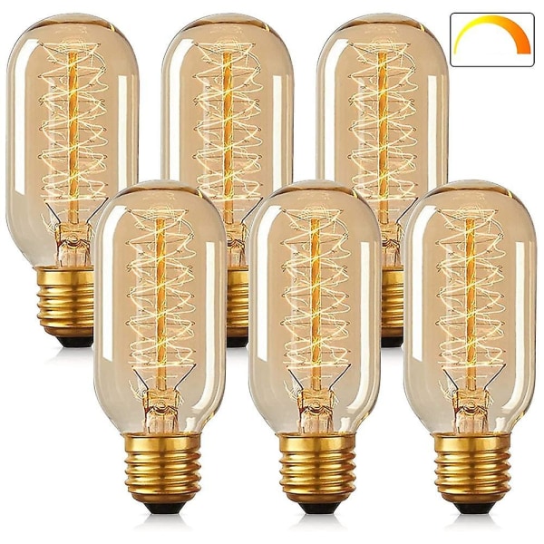 8 stk. T45 Vintage Edison Glødepære 40w Dæmpbar