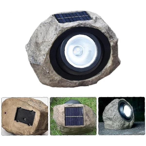 Stein Solarlampe Led Solar Harpiks Hage Lykt Lys Stein Spotlight Vanntett Simulering Steinlampe For Utendørs Hage, Sti Utendørs Belysning